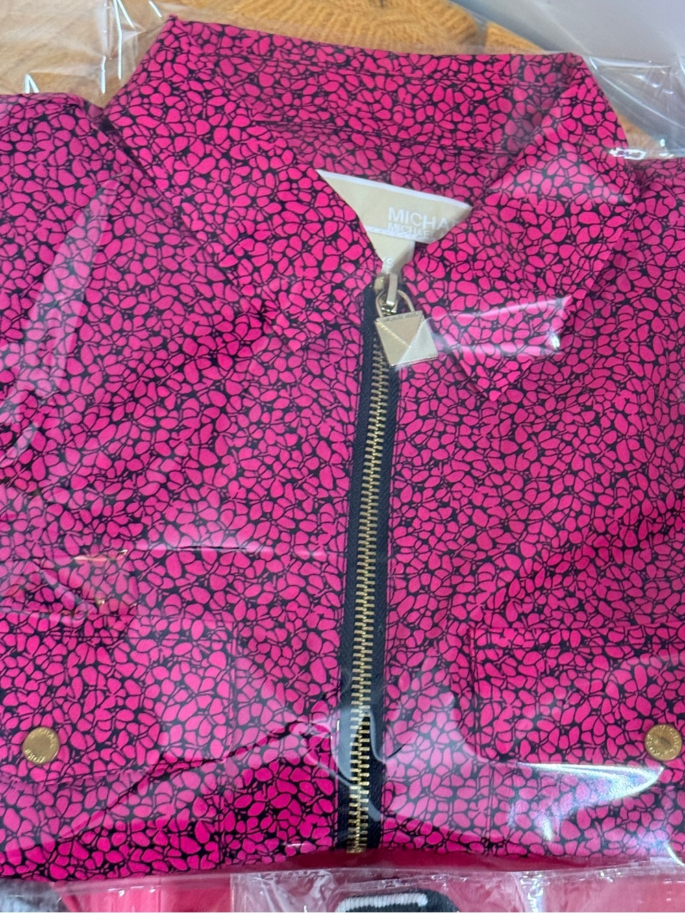 Michael Kors Pink/Magenta Zip-Front Shirt Jacket with Black Print